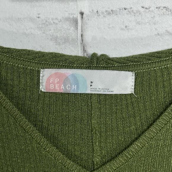 Free People Beach Ribbed Knit Sweater Set Slouchy Oversized Top Cozy Green Sz S - Picture 6 of 16